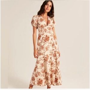 Abercrombie puff sleeve, open back midi dress.